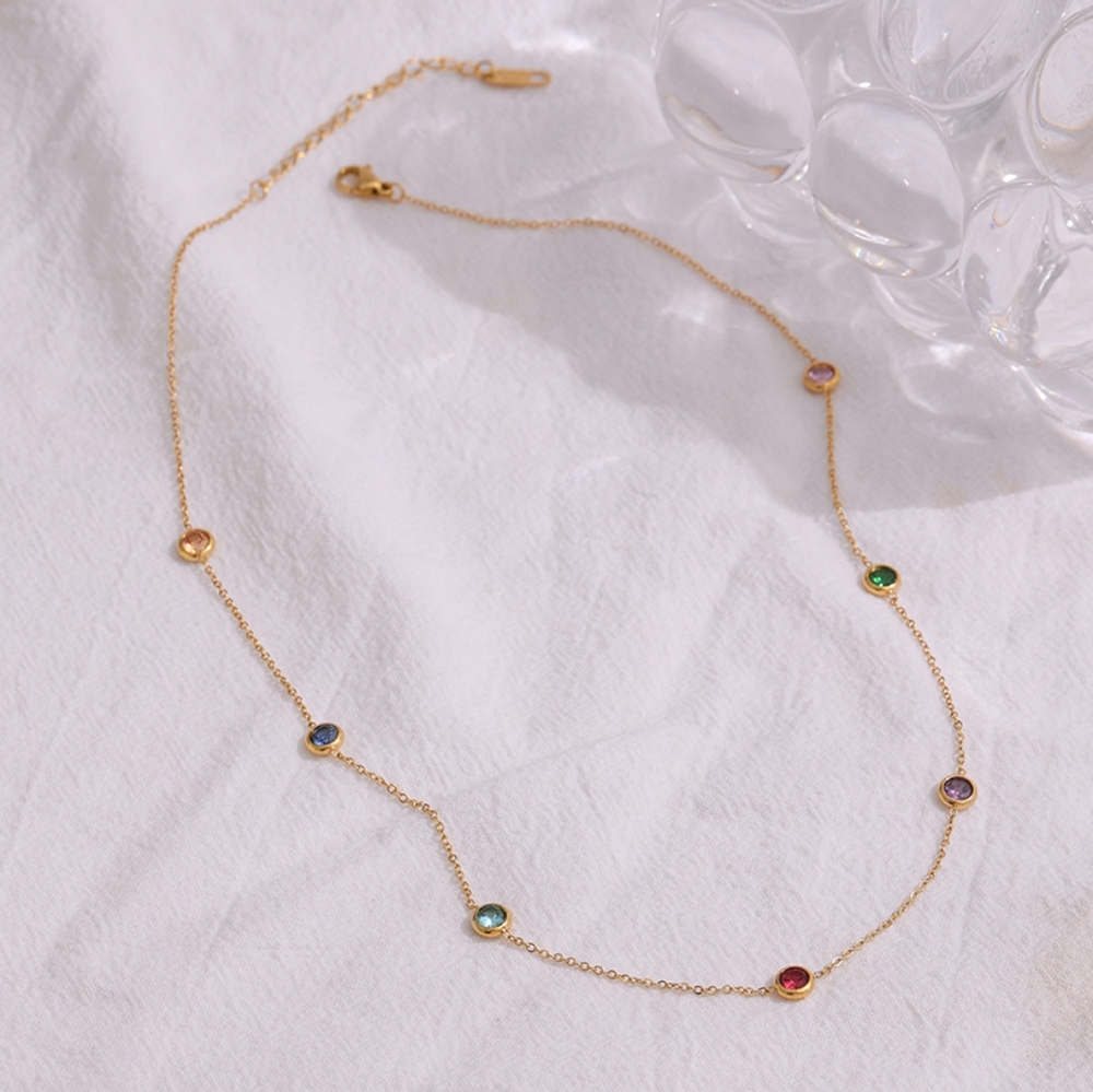 Delicate Colorful Diamonds Necklace - Picture 2 of 6